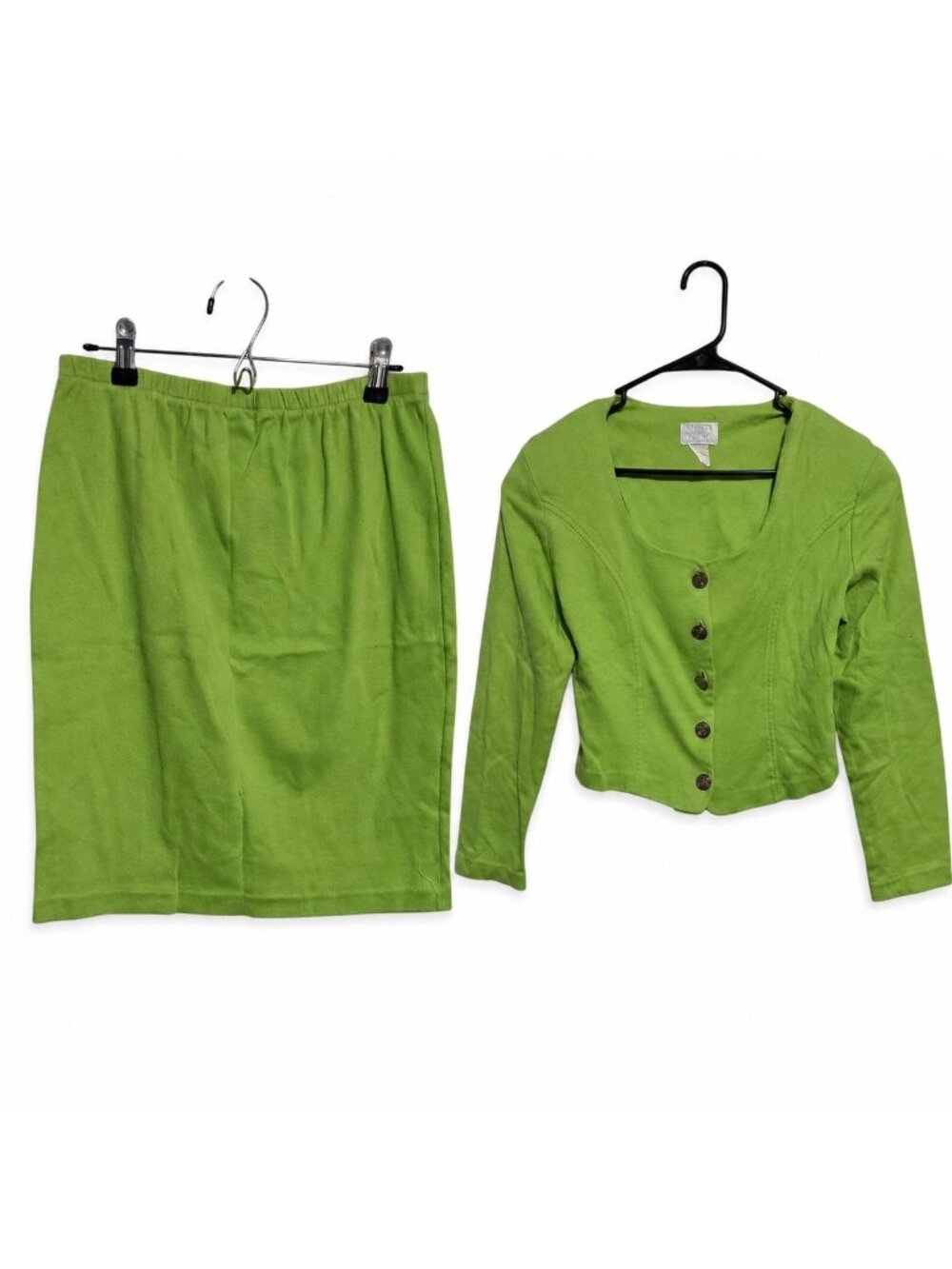 Vintage Y2K Skirt Suit Size Medium Lime Green 60s Mod Secretary Cropped Jacket